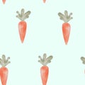 Seamless pattern from watercolor bright carrots on a pastel blue background. Royalty Free Stock Photo